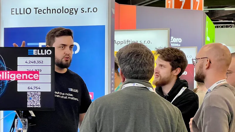ELLIO promotional booth with a live demo showing ELLIO Mass Exploitation and Recon Threat Intelligence at it-same time trade show in Nurnberg in 2024